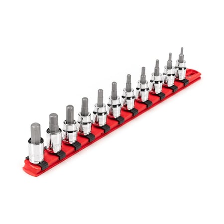 Tekton 3/8 Inch Drive Hex Bit Socket Set with Rail, 11-Piece (3-10 mm) SHB91107